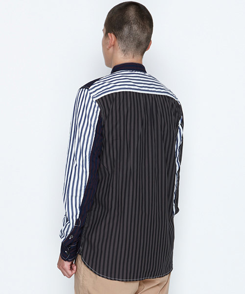 NUMBER (N)INE（ナンバーナイン）の「BAND COLLAR FLY FRONT SHIRTS_STRIPE（シャツ/ブラウス・メンズ・ホワイト×ネイビー/ブラック×グレー/マルチ/ネイビー・3/4/2）」の12枚目の写真