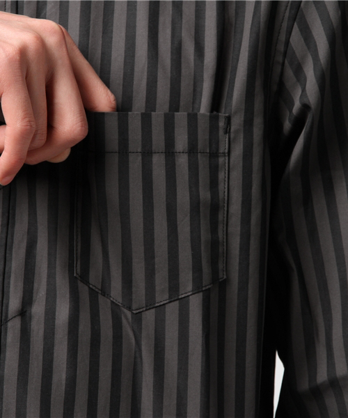 NUMBER (N)INE（ナンバーナイン）の「BAND COLLAR FLY FRONT SHIRTS_STRIPE（シャツ/ブラウス・メンズ・ホワイト×ネイビー/ブラック×グレー/マルチ/ネイビー・3/4/2）」の10枚目の写真