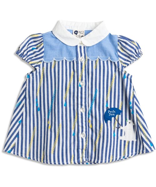 Petit jam（プチジャム）の「ストローストライプのシャツブラウス（シャツ/ブラウス・キッズ・イエロー/ブルー・90/95/100/120/110/130/80）」の4枚目の写真