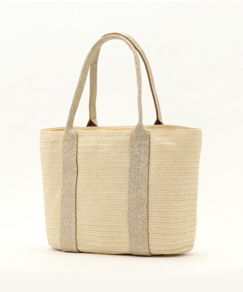 LBC（エルビーシー）の「ラメテープ雑材バッグ            （かごバッグ・レディース・グレー/ベージュ・FREE）」の4枚目の写真