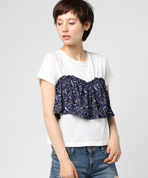 Honeys（ハニーズ）の「ビスチェ風Ｔシャツ（Tシャツ/カットソー・レディース・ホワイト×ホワイト/ホワイト×ブラック/ホワイト×イエロー/ホワイト×ネイビー・L/M）」の3枚目の写真