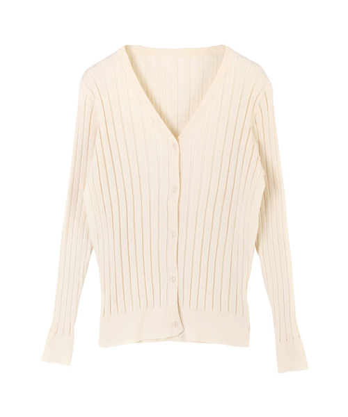 UR'S（ユアーズ）の「Vネックリブニットカーディガン（カーディガン/ボレロ・レディース・カーキ/ブラック/キャメル/ブラウン/杢グレー/パープル/アイボリー/ブルー/イエロー・M/S/L）」の2枚目の写真