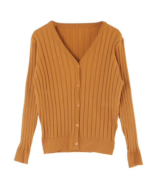 UR'S（ユアーズ）の「Vネックリブニットカーディガン（カーディガン/ボレロ・レディース・カーキ/ブラック/キャメル/ブラウン/杢グレー/パープル/アイボリー/ブルー/イエロー・M/S/L）」の18枚目の写真