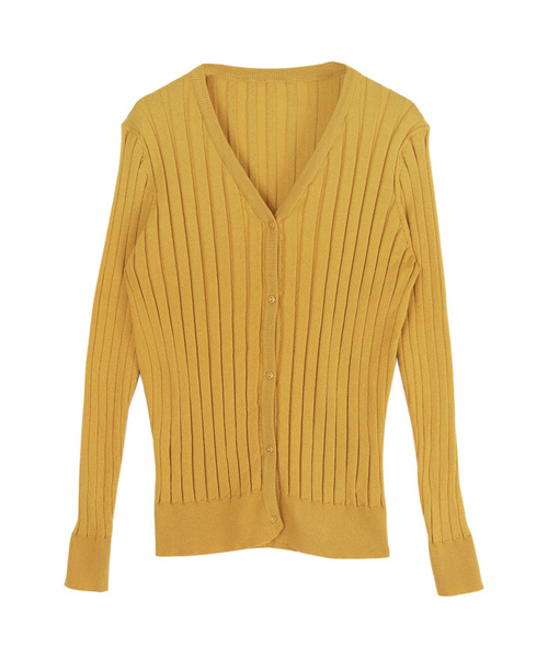 UR'S（ユアーズ）の「Vネックリブニットカーディガン（カーディガン/ボレロ・レディース・カーキ/ブラック/キャメル/ブラウン/杢グレー/パープル/アイボリー/ブルー/イエロー・M/S/L）」の12枚目の写真