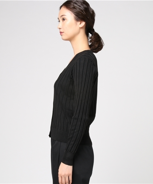 UR'S（ユアーズ）の「Vネックリブニットカーディガン（カーディガン/ボレロ・レディース・カーキ/ブラック/キャメル/ブラウン/杢グレー/パープル/アイボリー/ブルー/イエロー・M/S/L）」の21枚目の写真