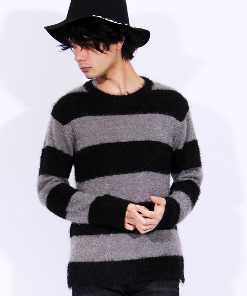 ８(eight)（エイト）の「フェザーヤーン ニットセーター ボーダー（ニット/セーター・メンズ・ホワイト/ブラック/グレー/ブラック×グレー/ブラック×レッド・MEDIUM/LARGE/X-LARGE）」の4枚目の写真