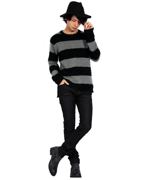 ８(eight)（エイト）の「フェザーヤーン ニットセーター ボーダー（ニット/セーター・メンズ・ホワイト/ブラック/グレー/ブラック×グレー/ブラック×レッド・MEDIUM/LARGE/X-LARGE）」の21枚目の写真