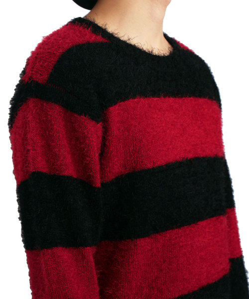 ８(eight)（エイト）の「フェザーヤーン ニットセーター ボーダー（ニット/セーター・メンズ・ホワイト/ブラック/グレー/ブラック×グレー/ブラック×レッド・MEDIUM/LARGE/X-LARGE）」の7枚目の写真