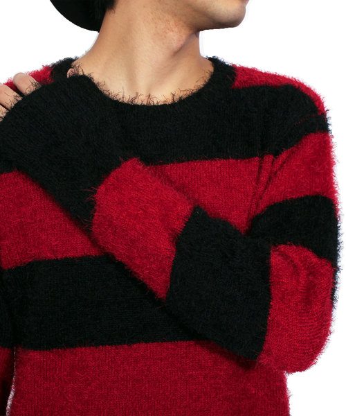８(eight)（エイト）の「フェザーヤーン ニットセーター ボーダー（ニット/セーター・メンズ・ホワイト/ブラック/グレー/ブラック×グレー/ブラック×レッド・MEDIUM/LARGE/X-LARGE）」の9枚目の写真