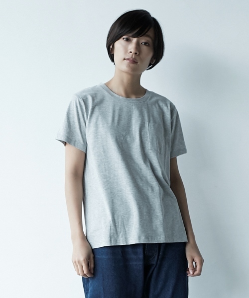 AMERICAN HOLIC(アメリカンホリック)の「・60新彊綿天竺 裾ラウンドポケットTEE★(Tシャツ/カットソー・レディース・オフホワイト/杢グレー/チャコールグレー/ブルーグリーン・L/M)」の4枚目の写真