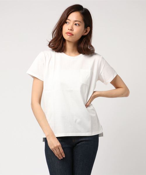 AMERICAN HOLIC(アメリカンホリック)の「・60新彊綿天竺 裾ラウンドポケットTEE★(Tシャツ/カットソー・レディース・オフホワイト/杢グレー/チャコールグレー/ブルーグリーン・L/M)」の2枚目の写真