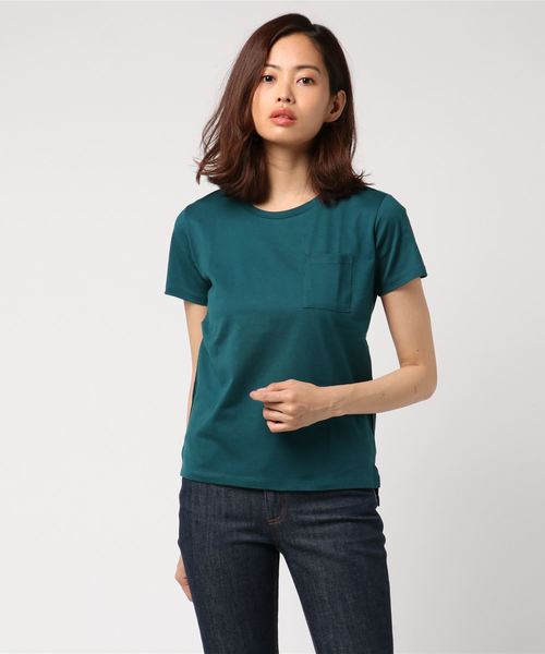 AMERICAN HOLIC(アメリカンホリック)の「・60新彊綿天竺 裾ラウンドポケットTEE★(Tシャツ/カットソー・レディース・オフホワイト/杢グレー/チャコールグレー/ブルーグリーン・L/M)」の1枚目の写真
