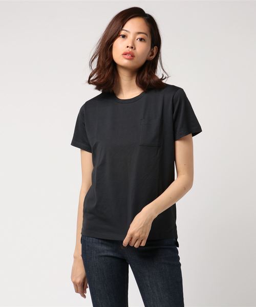AMERICAN HOLIC(アメリカンホリック)の「・60新彊綿天竺 裾ラウンドポケットTEE★(Tシャツ/カットソー・レディース・オフホワイト/杢グレー/チャコールグレー/ブルーグリーン・L/M)」の3枚目の写真