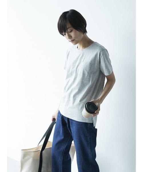 AMERICAN HOLIC(アメリカンホリック)の「・60新彊綿天竺 裾ラウンドポケットTEE★(Tシャツ/カットソー・レディース・オフホワイト/杢グレー/チャコールグレー/ブルーグリーン・L/M)」の9枚目の写真