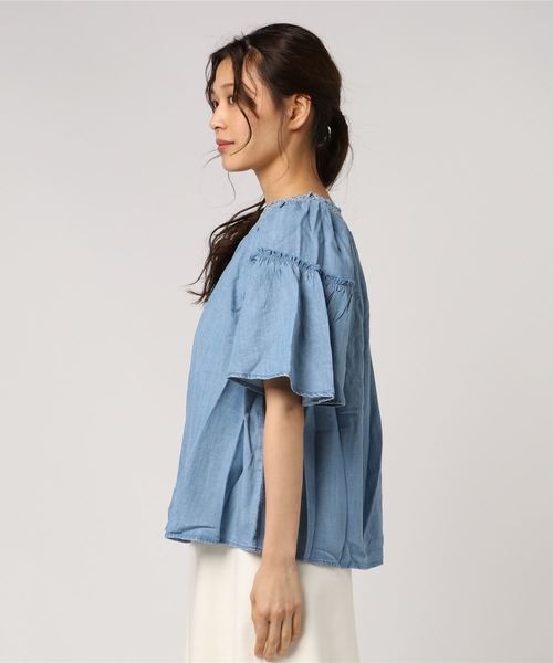 GAP(ギャップ)の「SS SMK NK FLTT(シャツ/ブラウス・レディース・ブルー系その他・XXS/L/XS/S/M)」の2枚目の写真
