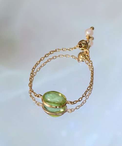 K10】天然石チェーンリング/ピンキー/サイズフリー<色展開あり