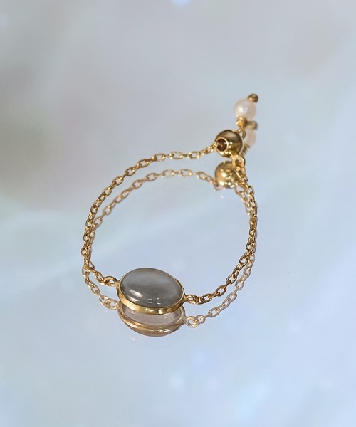 K10】天然石チェーンリング/ピンキー/サイズフリー<色展開あり