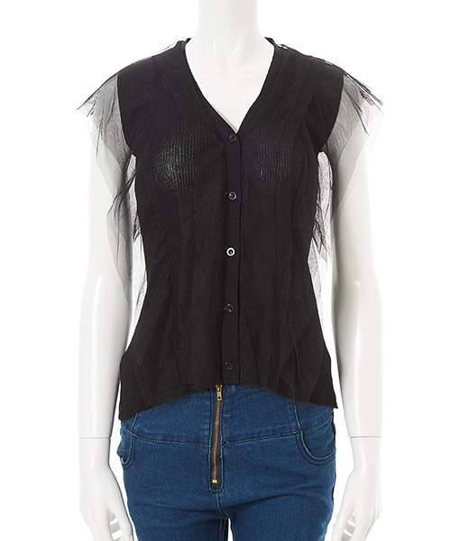 fifth(フィフス)の「チュールドッキングフリルニット(ニット/セーター・レディース・ライトベージュ/ブラック/ホワイト・MEDIUM)」の2枚目の写真