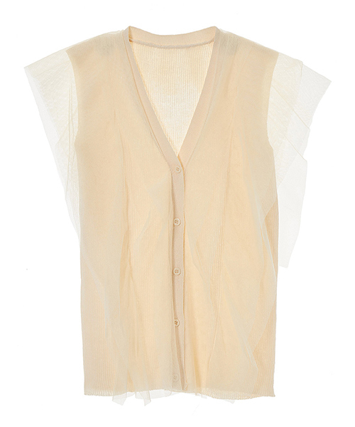 fifth(フィフス)の「チュールドッキングフリルニット(ニット/セーター・レディース・ライトベージュ/ブラック/ホワイト・MEDIUM)」の4枚目の写真