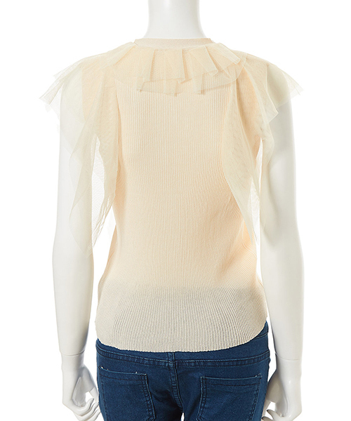 fifth(フィフス)の「チュールドッキングフリルニット(ニット/セーター・レディース・ライトベージュ/ブラック/ホワイト・MEDIUM)」の7枚目の写真