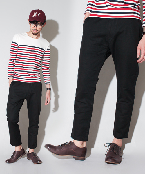 NANO universe（ナノユニバース）の「NUスラブチノクロップドボトム（チノパンツ・メンズ・ブラック/チャコール/ベージュ/ホワイト・SMALL/MEDIUM/LARGE/X-LARGE）」の3枚目の写真