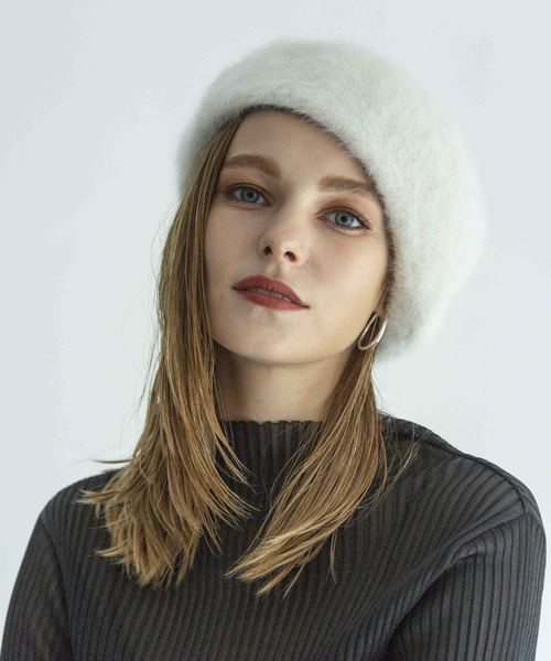 FRAPBOIS（フラボア）の「【FRAPBOIS】《WEB別注》シャギーロゴベレー FRP BALET 1（ハンチング/ベレー帽・レディース・ホワイト/ブラック・FREE）」の8枚目の写真