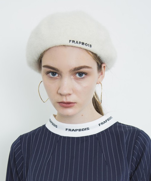 FRAPBOIS（フラボア）の「【FRAPBOIS】《WEB別注》シャギーロゴベレー FRP BALET 1（ハンチング/ベレー帽・レディース・ホワイト/ブラック・FREE）」の6枚目の写真