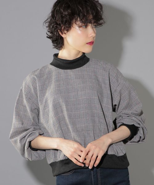 PAGEBOY（ページボーイ）の「グレンチェックリブプルオーバー（Tシャツ/カットソー・レディース・チャコールグレー/ベージュ/ブラック/ダークブラウン・FREE）」の3枚目の写真
