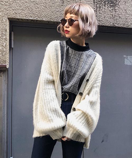 PAGEBOY（ページボーイ）の「グレンチェックリブプルオーバー（Tシャツ/カットソー・レディース・チャコールグレー/ベージュ/ブラック/ダークブラウン・FREE）」の7枚目の写真