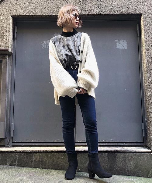 PAGEBOY（ページボーイ）の「グレンチェックリブプルオーバー（Tシャツ/カットソー・レディース・チャコールグレー/ベージュ/ブラック/ダークブラウン・FREE）」の8枚目の写真