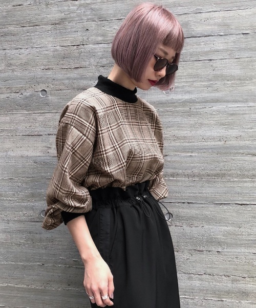 PAGEBOY（ページボーイ）の「グレンチェックリブプルオーバー（Tシャツ/カットソー・レディース・チャコールグレー/ベージュ/ブラック/ダークブラウン・FREE）」の9枚目の写真