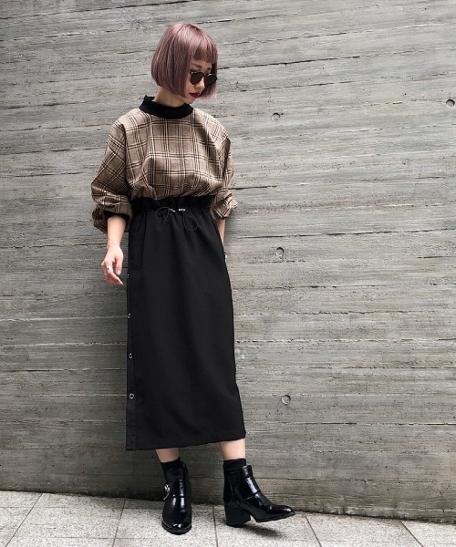 PAGEBOY（ページボーイ）の「グレンチェックリブプルオーバー（Tシャツ/カットソー・レディース・チャコールグレー/ベージュ/ブラック/ダークブラウン・FREE）」の10枚目の写真