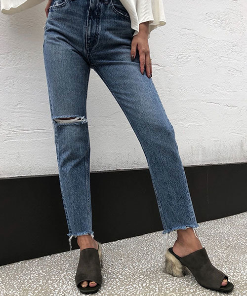 TRUNC（トランクエイティーエイト）の「Ripped Tapered Denim（デニムパンツ・レディース・ライトブルー・23inch/24inch/25inch）」の16枚目の写真