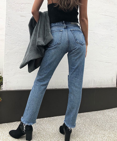 TRUNC（トランクエイティーエイト）の「Ripped Tapered Denim（デニムパンツ・レディース・ライトブルー・23inch/24inch/25inch）」の9枚目の写真