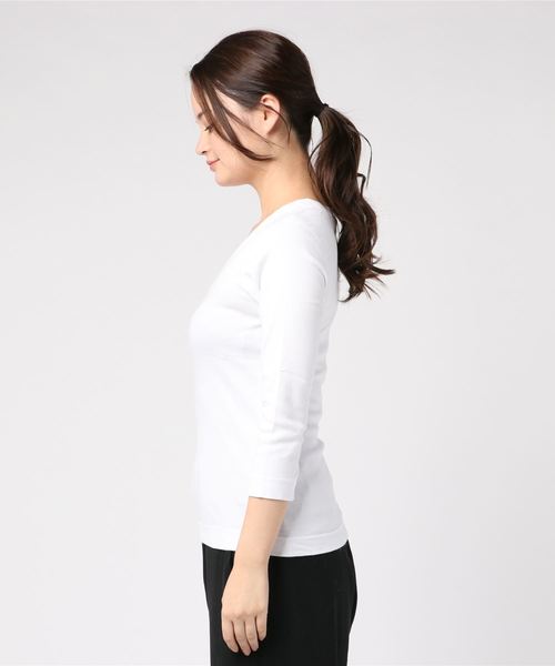 three dots（スリードッツ）の「Vネック T 七分袖（Tシャツ/カットソー・レディース・ホワイト/ブラック/ネイビー・SMALL/MEDIUM）」の4枚目の写真
