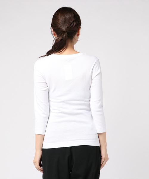 three dots（スリードッツ）の「Vネック T 七分袖（Tシャツ/カットソー・レディース・ホワイト/ブラック/ネイビー・SMALL/MEDIUM）」の5枚目の写真