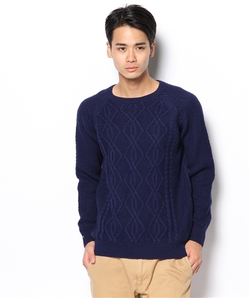 NANO universe（ナノユニバース）の「アランクルーネックニット（ニット/セーター・メンズ・オフホワイト/マスタード/トップグレー/ネイビー・44/46/48）」の3枚目の写真