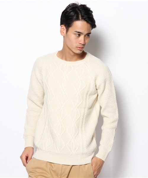 NANO universe（ナノユニバース）の「アランクルーネックニット（ニット/セーター・メンズ・オフホワイト/マスタード/トップグレー/ネイビー・44/46/48）」の2枚目の写真