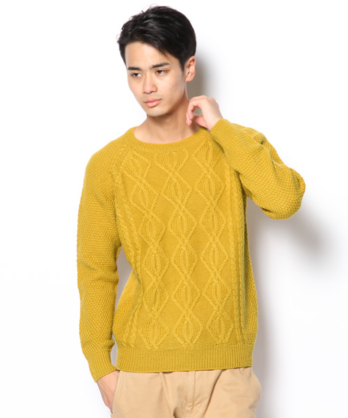 NANO universe（ナノユニバース）の「アランクルーネックニット（ニット/セーター・メンズ・オフホワイト/マスタード/トップグレー/ネイビー・44/46/48）」の4枚目の写真