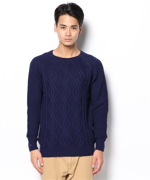 NANO universe（ナノユニバース）の「アランクルーネックニット（ニット/セーター・メンズ・オフホワイト/マスタード/トップグレー/ネイビー・44/46/48）」の5枚目の写真