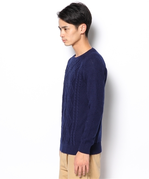 NANO universe（ナノユニバース）の「アランクルーネックニット（ニット/セーター・メンズ・オフホワイト/マスタード/トップグレー/ネイビー・44/46/48）」の6枚目の写真