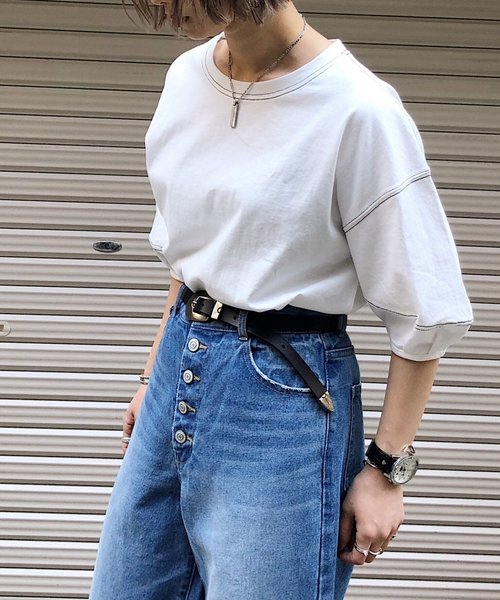 PAGEBOY(ページボーイ)の「ハイショクステッチ5袖プルオーバー(Tシャツ/カットソー・レディース・ホワイト/レッド/ライトベージュ・FREE)」の2枚目の写真