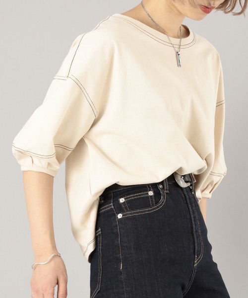 PAGEBOY(ページボーイ)の「ハイショクステッチ5袖プルオーバー(Tシャツ/カットソー・レディース・ホワイト/レッド/ライトベージュ・FREE)」の1枚目の写真