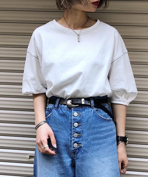 PAGEBOY(ページボーイ)の「ハイショクステッチ5袖プルオーバー(Tシャツ/カットソー・レディース・ホワイト/レッド/ライトベージュ・FREE)」の15枚目の写真