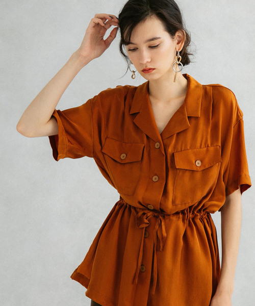 UNITED TOKYO（ユナイテッドトウキョウ）の「ブラウジング開襟シャツ（シャツ/ブラウス・レディース・ブラック/ベージュ/オレンジ・1）」の3枚目の写真