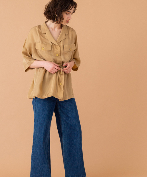 UNITED TOKYO（ユナイテッドトウキョウ）の「ブラウジング開襟シャツ（シャツ/ブラウス・レディース・ブラック/ベージュ/オレンジ・1）」の4枚目の写真