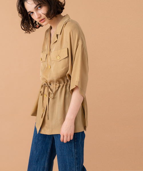 UNITED TOKYO（ユナイテッドトウキョウ）の「ブラウジング開襟シャツ（シャツ/ブラウス・レディース・ブラック/ベージュ/オレンジ・1）」の5枚目の写真