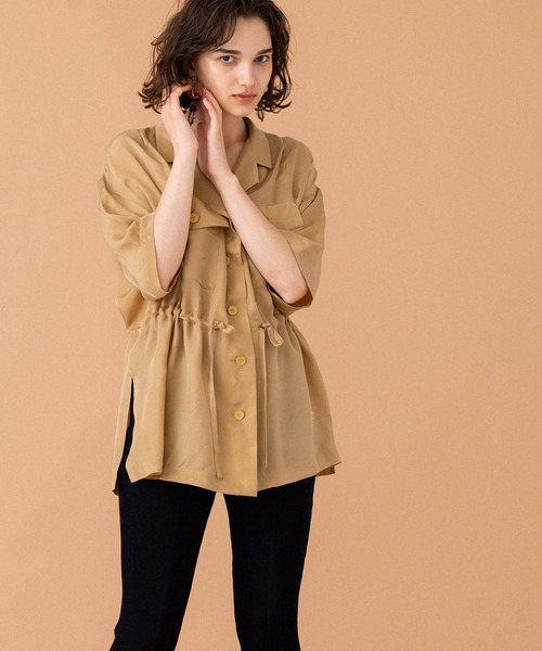 UNITED TOKYO（ユナイテッドトウキョウ）の「ブラウジング開襟シャツ（シャツ/ブラウス・レディース・ブラック/ベージュ/オレンジ・1）」の6枚目の写真