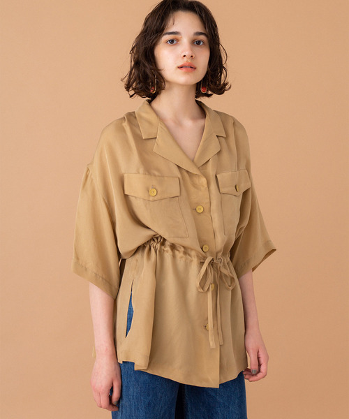 UNITED TOKYO（ユナイテッドトウキョウ）の「ブラウジング開襟シャツ（シャツ/ブラウス・レディース・ブラック/ベージュ/オレンジ・1）」の7枚目の写真