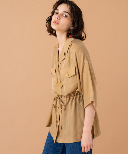 UNITED TOKYO（ユナイテッドトウキョウ）の「ブラウジング開襟シャツ（シャツ/ブラウス・レディース・ブラック/ベージュ/オレンジ・1）」の8枚目の写真